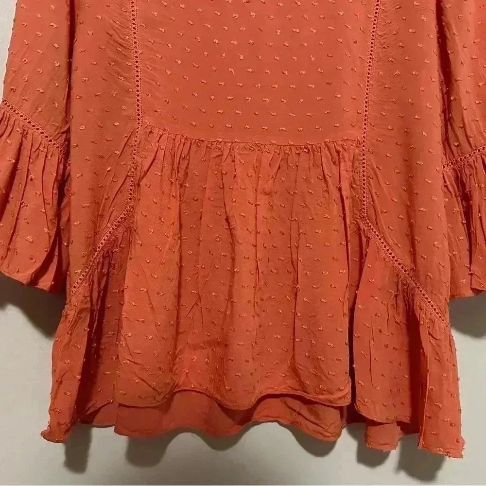 Sundance Susannah Blouse Size XS Orange/Coral Ruffle Swiss Dot Eyelet - Picture 6 of 9